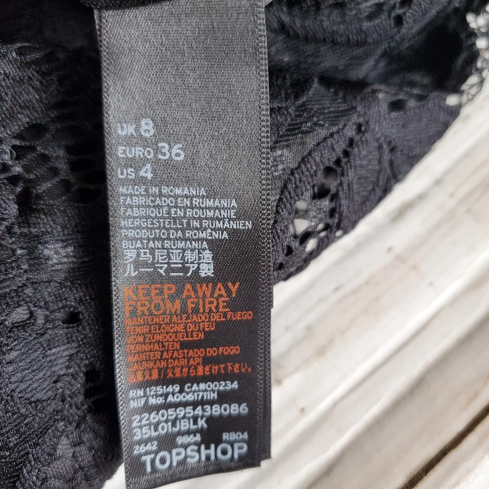 Nwt topshop little black dress lace mini high neck lace size‎ 4